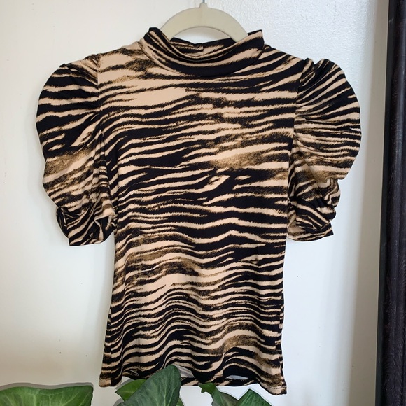 NWT Fashion Nova Brown Zebra Print SheerMY Sleeve Top - Picture 1 of 4